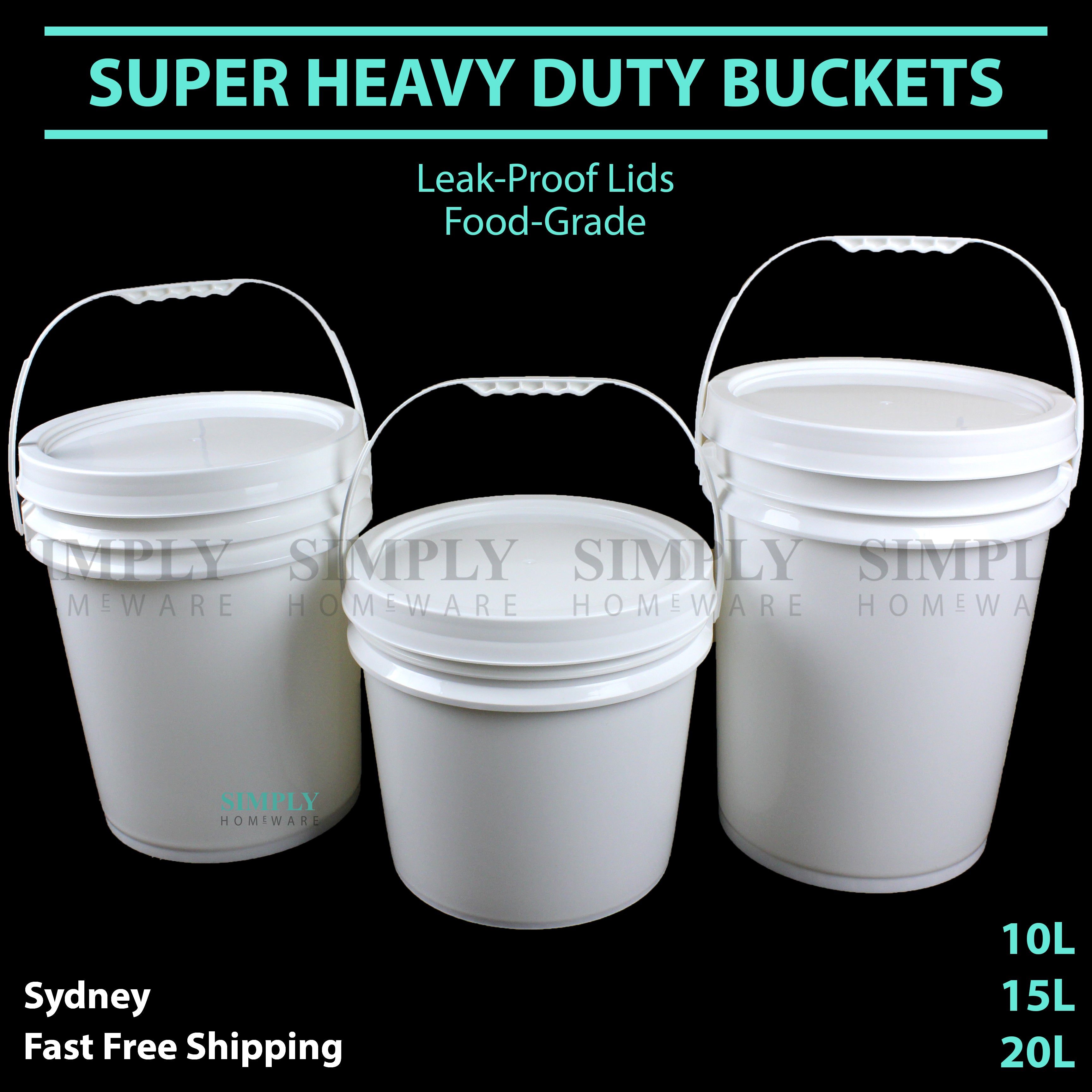 Pail Plastic Bucket with Lid Buckets Food Grade White 5L 10L 15L 20L Handle Bulk Buy Hardware