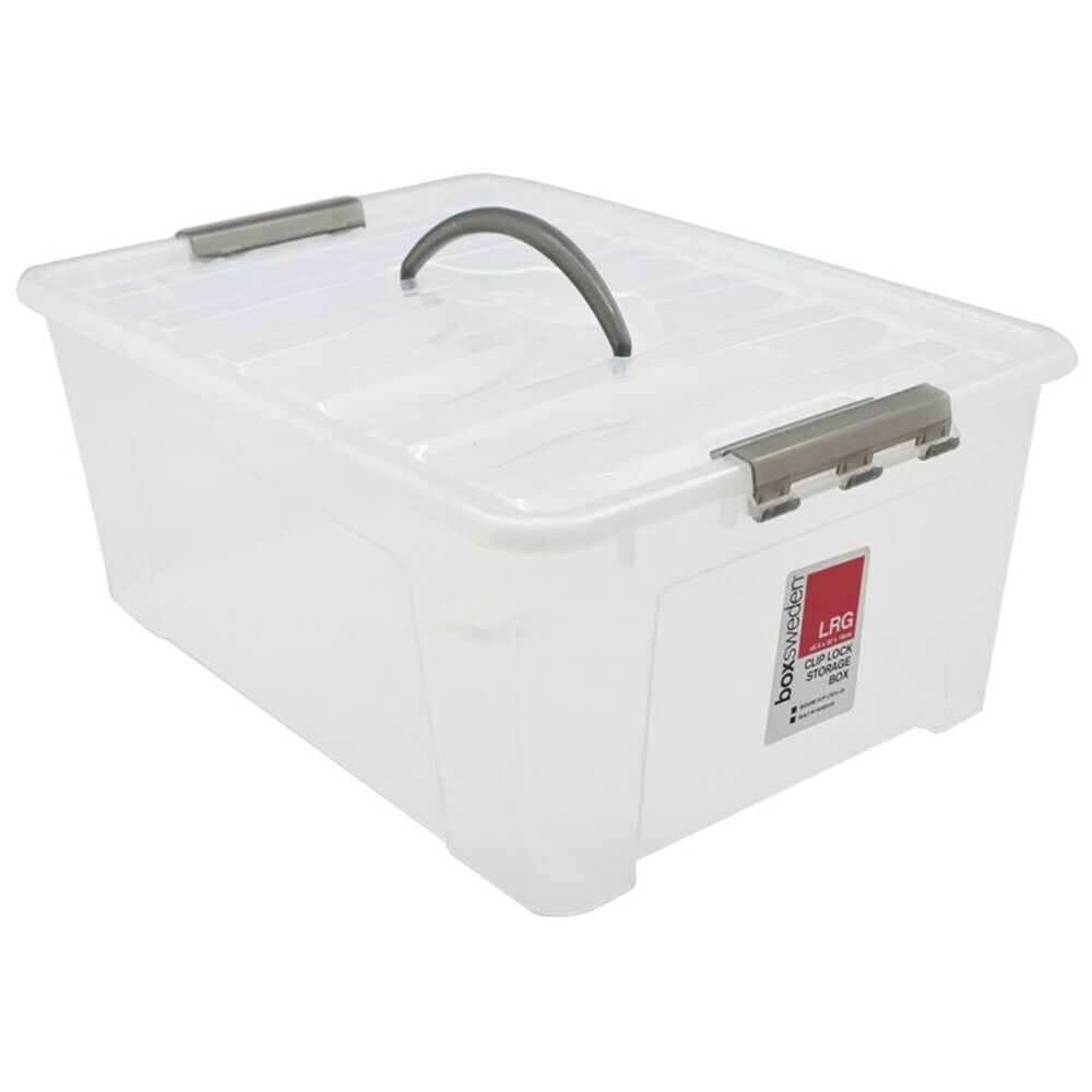 20L Plastic Storage Box with Lid and Handle Container Tub Bin 45
