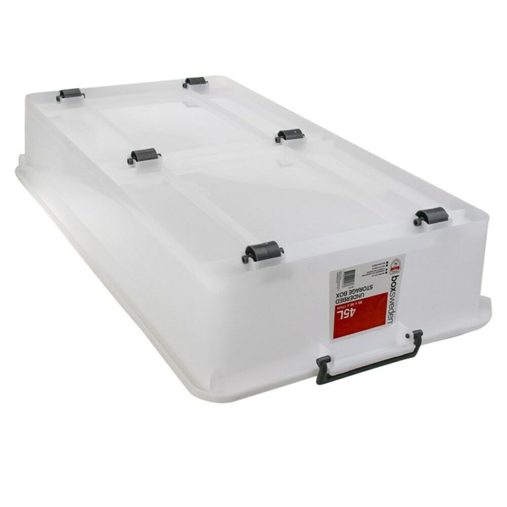 2x Underbed Heavy Duty Storage Containers Box 45L Large Plastic Wheeled