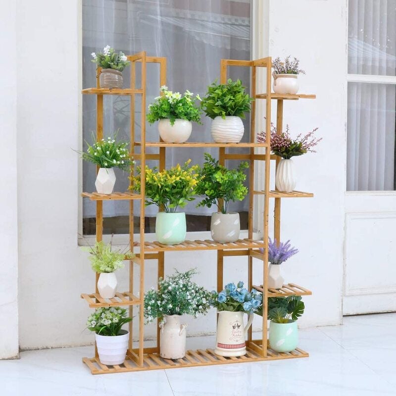 Bamboo Tiered Plant Stand, Large Plant Shelf 9 Tier Plant ...