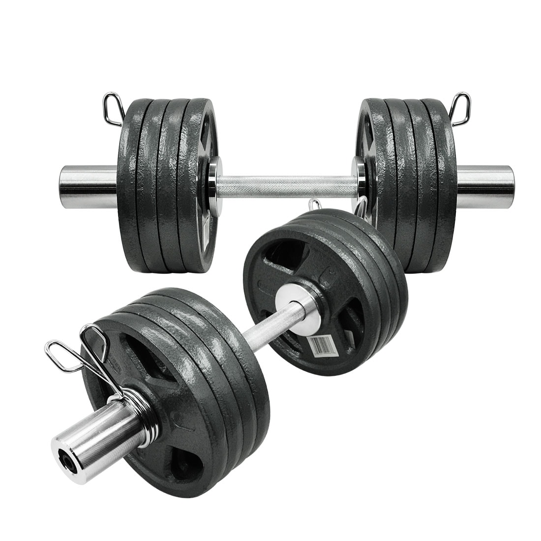 44.3kg Olympic Dumbell Set - 5lbs x 16 Cast Iron Weight Plate 50cm ...