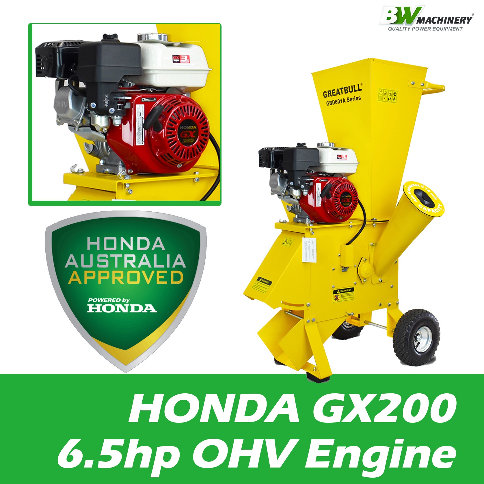 Greatbull GBD601AH Chipper Shredder/Mulcher Honda GX200 6.5hp Engine